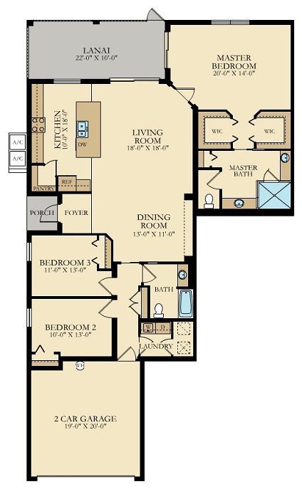 A floor plan of a house with two bedrooms.