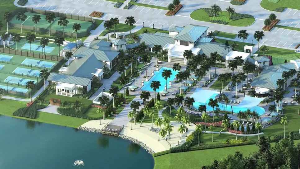 A rendering of the resort pool area.