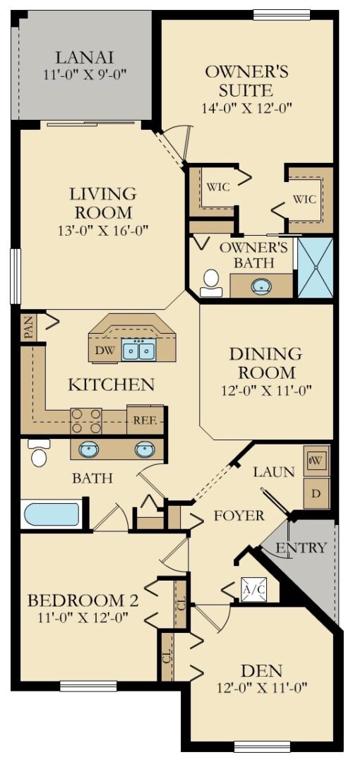 A floor plan of a two bedroom apartment.