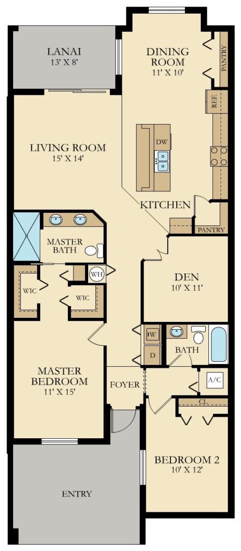 A floor plan of a two bedroom apartment.