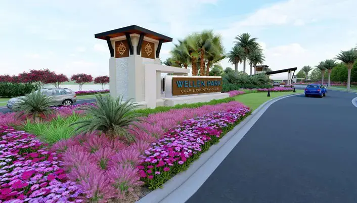 A rendering of the entrance to a gated community.