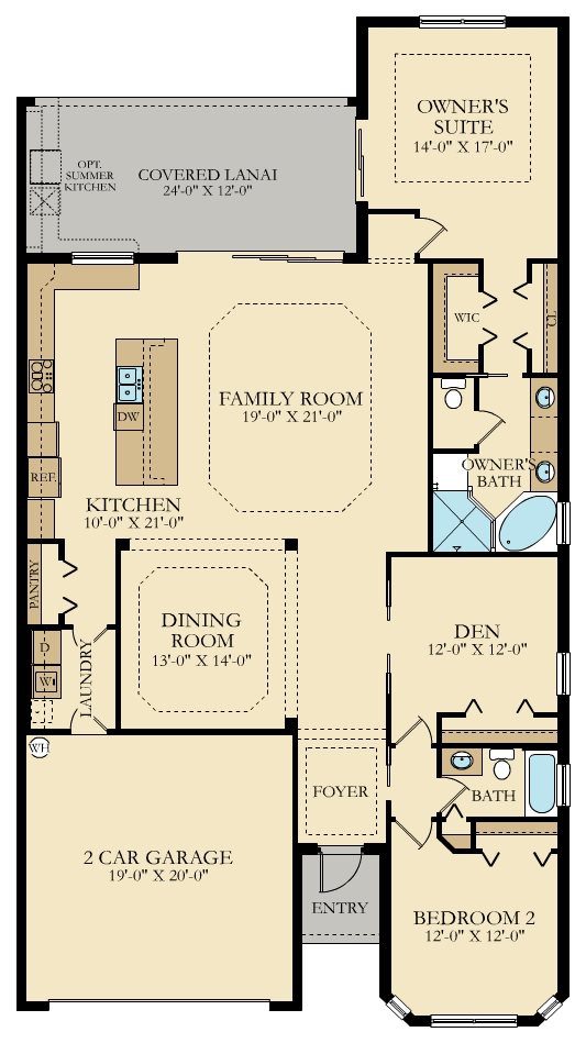 A floor plan of a house with the kitchen and dining room.