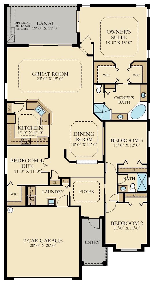 A floor plan of a house with three rooms.