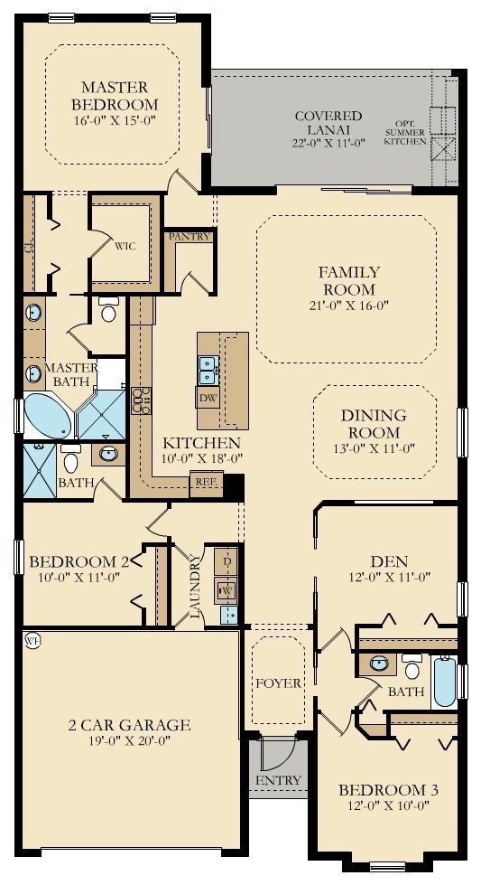 A floor plan of a house with three rooms.