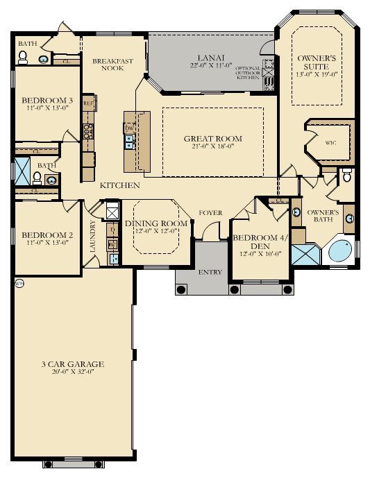 A floor plan of a house with three rooms.