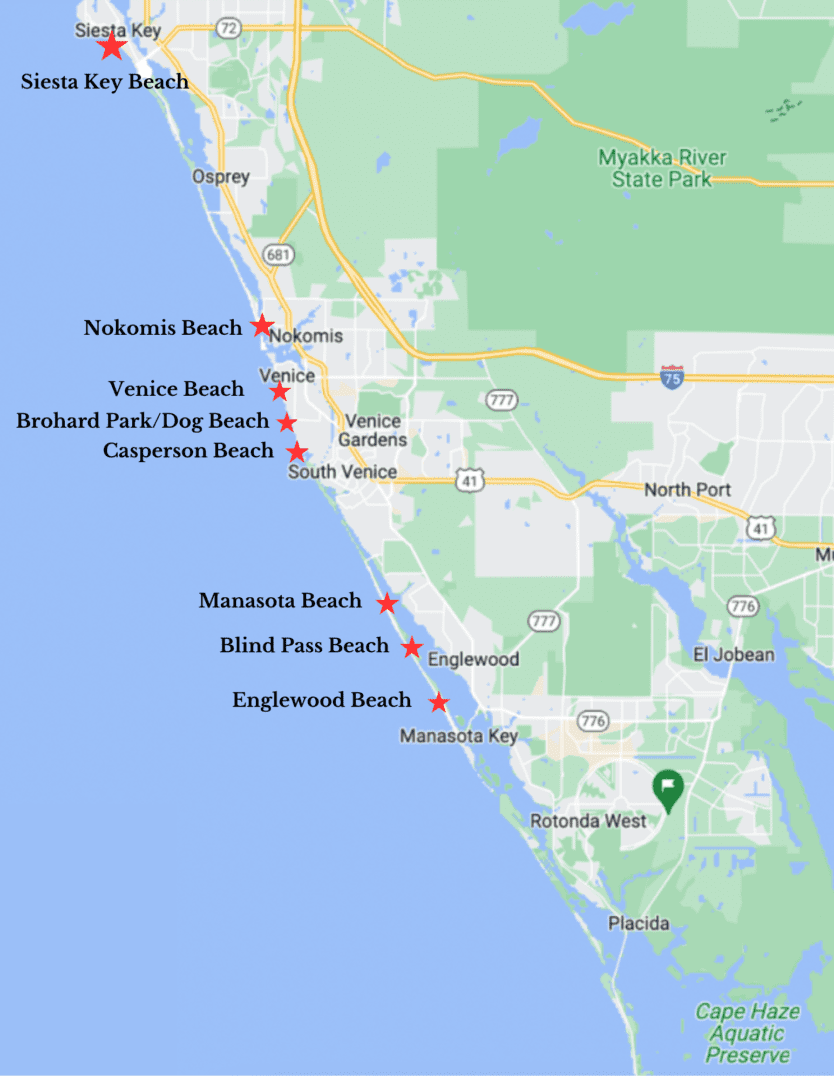 A map of the beach area with locations marked.